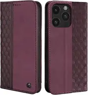 CXTCASE Case for iPhone 15 Pro, Shockproof PU Leather Flip Folio Cover with Card Slots, Magnetic Wallet Case for iPhone 15 Pro, Wine Red