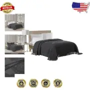 Elegant Full Size Chenille Bedspread with Medallion Design and Fringe