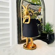 Mid-Century Modern Rabbit Table Lamp with Linen Shade USB-Powered Decorative Desk Light Golden Finish Soft Ambient Lighting for Living Room Bedroom or Study De
