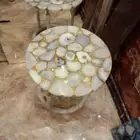 White Agate Side End Table, Agate Round Table Top Stone Coffee Cyber Monday Sale