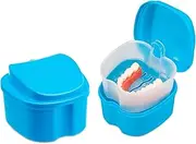 HFPX Colorful Plastic Dental Orthodontic Retainer Container Cleaning Case,Denture Bath Box Case Cup Holder Travel Leak Proof with Lid Waterproof, False Teeth Storage Soaking Case (Sky blue)