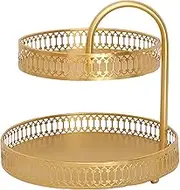 Lvpradior 2 Tiers Cake Stand, Gold Afternoon Tea Stands, Round Cupcake Display Stand, Fruit Dessert Party Server Plates Stands, Serving Platters for Parties, Christmas Cake Stand(Stripe)