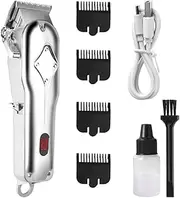 Silver,Professional Hair Clippers for Men, Rechargeable Hair Trimmer Cordless Barber Clippers with 4 Limiting Combs, LED Display, Beard Trimmer for Home Hair Cutting