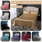 2000TC Silk Satin Bed Fitted Flat Pillowcases Solid Sheet Set Queen King Single