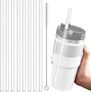 8-Pack Glass Straws Reusable Drinking Straw,1 Pcs Straw Cleaning Brushes for Hydro Flask Wide Mouth Bottle, Stanley Cup Straw Replacement Set(40 oz/30 oz Tumblers)