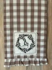 New Farmhouse Spring BROWN WHITE CHECK BUNNY TABLE RUNNER Topper 36"