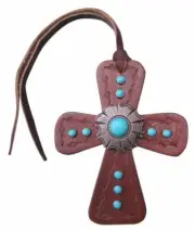 Showman Leather Tie On Cross with Turquoise Stone Concho! Free Ship!