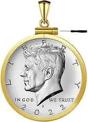 [Geruibi] 24-Karat Gold wrapped in Silver 50 Cent Border Screw Top 30 mm Coin Border，Coin NOT Included, Sterling Silver, No Gemstone