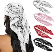 [HBselect] 4PCS Head Scarf for Women 35” Head Scarves Silk Like Satin Neck Scarfs Square Bandana Hair Wraps Scarf for Sleeping