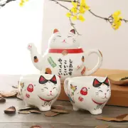 Lucky Cat Porcelain Tea Set Ceramic Cup Pot With Strainer Teapot Drinkware Gift