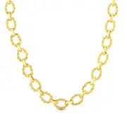 14k Yellow Gold Oval Textured Link Chain Womens Necklace, 18"