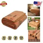 Modern Merino Wool Blanket 87x63 - Cozy All-Season Throw in Striped Myers Khaki