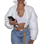 Nevenka Womens Cropped Puffer Jacket Y2K Zip Up Bubble Coats-White