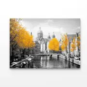 B&W Old Town Canal in Amsterdam Print 100% Australian Made 120 x 90cm (Acrylic)