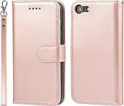 Cavor for iPhone SE 2020/ SE 2022 iPhone 7 iPhone 8 Wallet Case for Women Flip Kickstand PU Leather Case with Card Holder Wristlet Hand Strap Protective Cover for iPhoneSE2/ SE3 Phone Cases-Rose Gold