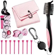 Liliful 12 Pcs Golf Accessories Kit, Include Golf Tees Golf Towel Golf Ball Bag with Hook Cleaner Brush Divot Tool with Magnetic Ball Marker for Women Ladies Golf Gifts