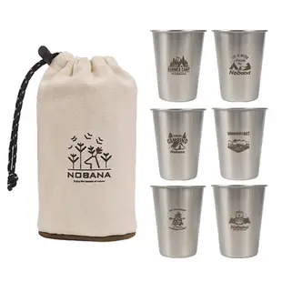 【送收納袋+杯刷】NOBANA水杯 LOGO 6件組 304不銹鋼杯水杯 疊杯 環保水杯 野營水杯 野餐水杯