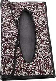 Luxshiny Sparkly Rhinestone Car Tissue Holder for Sun Visor Durable PU Tissue Box Cover with Elegant Decoration for Womens Car Accessories