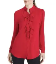 Chicos Ruffle Front Button Up Blouse Womens Size XL/16 Red NWT $79