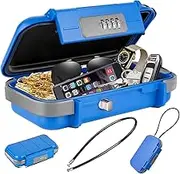Portable Safe Equipped with a Small Combination Lock, Mini Waterproof Portable Safe for Travel, Small Lockable Code Changeable Box with Removable Wire Rope for Dorm, Beach, Hotel, Car, Home, Office