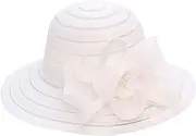 Ladies Church Hats Womens Fascinators Hat Cocktail Tea Party Headwear with Mesh for Girls Vintage Mesh Ribbons Feathers Headband Beach Hat Women, White-a, One Size