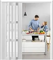 Concertina Door, Pleated Magnetic Folding Doors Internal, Security Acrylic Panel Concertina Room Divider Screen Gate, Patio Cupboard Closet Sturdy Accordion Doors(48x80in(121.9x203.2cm))