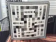 Handmade patchwork quilt Flying geese quilt in black and white (#205)