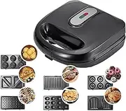 7 in 1 Waffle Maker, 750W Sandwich Maker with 6 pcs Detachable Non-Stick Plates, Dual-Sided Heating Non-Stick Plates, Donut Walnut Cookie Breakfast Maker