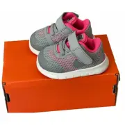 Nike Free Rn Size 2C Wolf Grey/metalic Silver /pink New