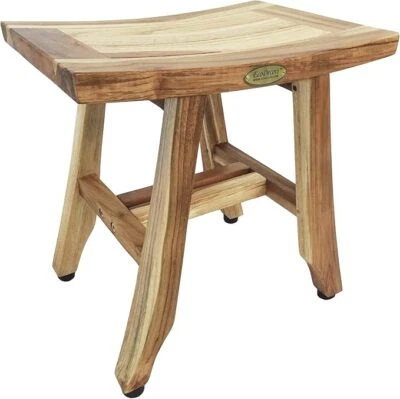 Satori Shower Stool Natural Teak Wood Shower Bench with Curved Seat, Wooden Show