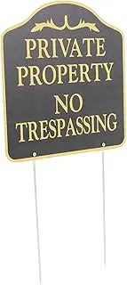 SUPVOX No Trespassing Sign Residence Security Signs with Stake Front Background Property Hunt Weatherproof Plaque Garden Outdoor Sign Record House Decor Warn Post Black Aluminum