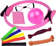 11x Pilates Ring Circle and Pilates Ball Set,with Stretching Stap,Portable for Women, Exercise,Home Workout Equipment