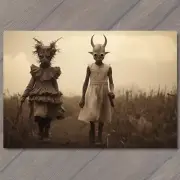 5x7" Kids Weird Creepy Vibe Field Horned Masks Strange Apocalypse Unusual