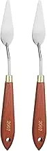 uxcell 2pcs Palette Knife Painting Tool 2.56" x 0.79" Stainless Steel Teardrop Blade 8.66" Length Spatula Painting Pallet Knives with Hole Beech Wood Handle for Acrylic Canvas, Red/Silver