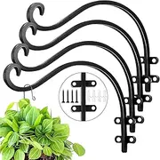 PENGQIMM 4PCS Iron Plant Hanger Wall Hooks, Hanging Basket Brackets, Heavy Duty Wrought Iron Bracket for Flower Plants, Bird Feeder, Wind Chimes Outdoor