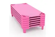 Costway 1.3m 6 PCS Stackable Daycare Cot Space-saving Portable Sleeping Bed Mat Pink