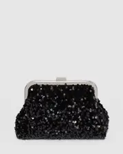 Black Sabrina Sequin Clasp Clutch Bag