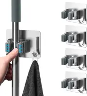 Mop Broom Holder No Drill SUS304 Stainless Steel, Mop Broom Organizer Wall Mount