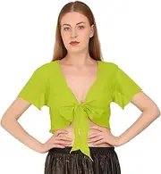 [Indian Trendy] Women's Chiffon Short Sleeve Tie Top Choli Blouse Belly Dance Gypsy Tie Front Cardigan Tops