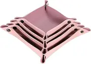 uxcell 4pcs PU Leather Valet Tray Unisex Folding Small Catchall Tray Organizer Portable Nightstand Bedside Desk Tray for Key Wallet Watch Coin Jewelry Dice, Purple Pink