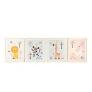 4pc Maine & Crawford Jordan 50cm Kids Room Animal Canvas Wall Art w/ Frame Asst