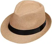 [Boolavard] Kids Girls Boys Summer Fedora Straw Hat Wide Brim Floppy Beach Sun Visor Hat