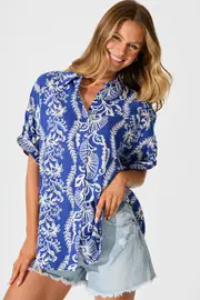All mine Shirt Short Sleeve in Blue with White Print S/M