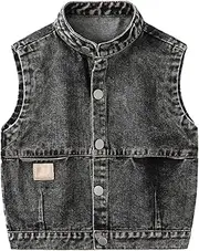 [Generic] Sweater Girls Size 8 Sleeveless Collar Denim Cardigan Vest Jacket Coat Girl 12
