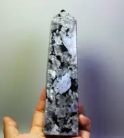 1.1lb Natural Blue Spectrolite Quartz Crystal Stone Tower Obelisk Wand Point