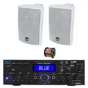 Pyle PDA9HBU 2-Channel Home Audio Bluetooth Receiver, 2x 4" White Speakers,Wire