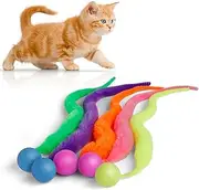 SHENGSEN Bouncy Tails Cat Toys-5 Packs,Magic Worm with Ball Toy for Cats,Fuzzy Worm Bouncy Balls Cat Toy