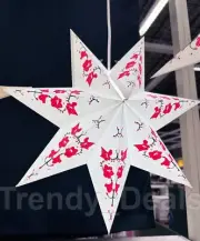 Ikea STRALA Star Light Pendant / Table Lamp Shade White/Red Amaryllis Floral 19"