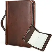 Contacts A5 Notepad Holder Full Grain Leather Portfolio for Work Legal Pad Padfolio Portable Notebook Folder with Zipper Closure and Handle