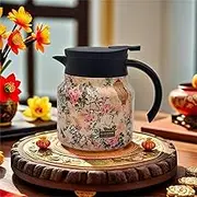 Vintage Floral Pattern Teapot, 1000ml Stainless Steel Thermal Carafe with Built-in Infuser, Stainless Steel Thermal Carafe with Lid for Hot Drinks (1000ml A)